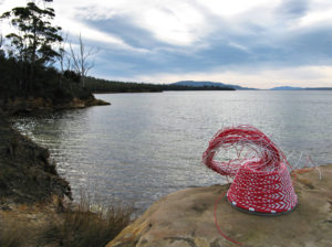 Telephone wire basket on a rock at Plunkett Point on the Tasman Peninsula.
